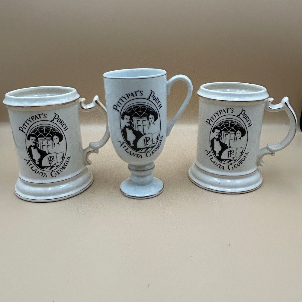 Vintage Pittypat's Porch Atlanta Georgia Souvenir Mug Set Gold Trim Japan 3pc